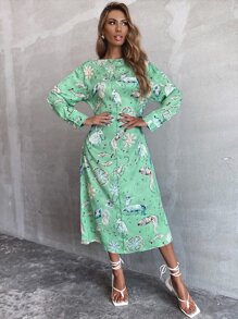 SHEIN Unity Constellation Print Tunic Dress - Green - View 5