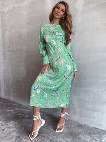 SHEIN Unity Constellation Print Tunic Dress - Green - View 6