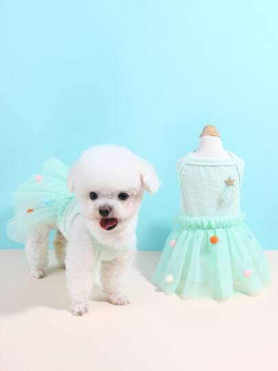 nicovaer تنورة البوليستر فايبر ملون كرة شبكة مع أخضر حافة الى حيوان أليف , مناسب الى قطة و جرو الى ارتداء الى الأنشطة في الهواء الطلق في الصيف قطعة واحدة