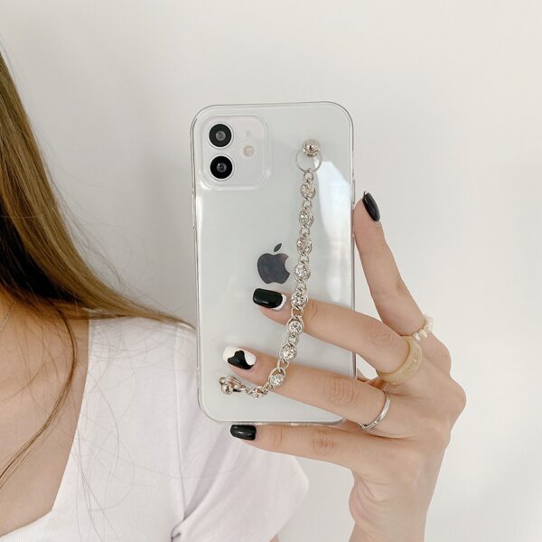 

Clear Phone Case With Rhinestone Decor Chain Hand Strap