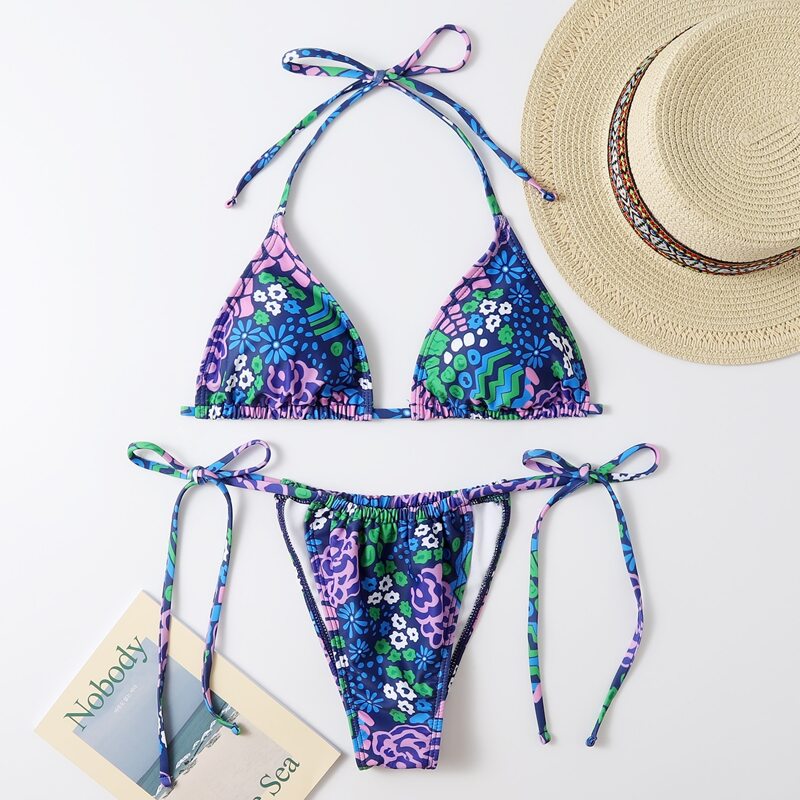 

Floral Triangle Bikini Swimsuit, Multicolor