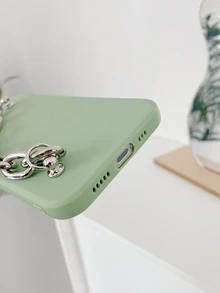 素色手機殼帶人造珍珠裝飾鏈條手掌帶 - 綠色 - 查看 3
