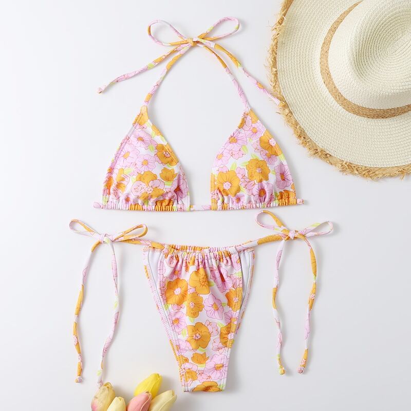 

Floral Triangle Bikini Swimsuit, Multicolor