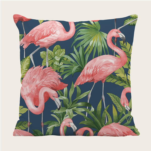 

Flamingo Print Cushion Cover Without Filler, Multicolor