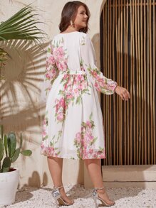 Mulvari Plus Floral Print Wrap Belted A-line Dress - White - View 2