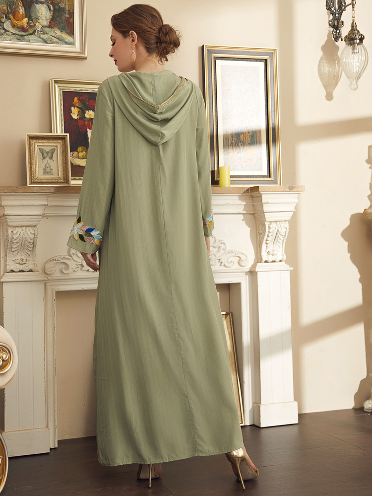 Al Najma Floral Embroidery Maxi Djellaba - Mint Green - View 2