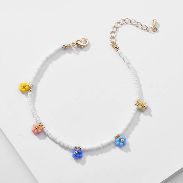 

Flower Decor Beaded Anklet, Multicolor