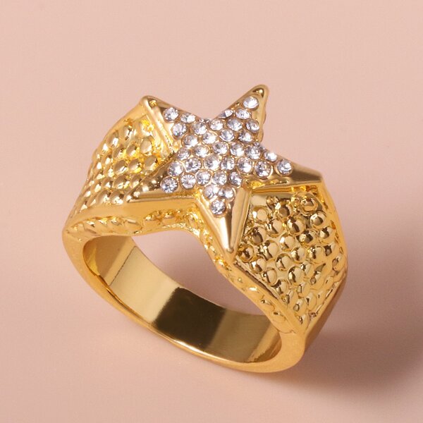 

Men Rhinestone Star Decor Ring, Gold