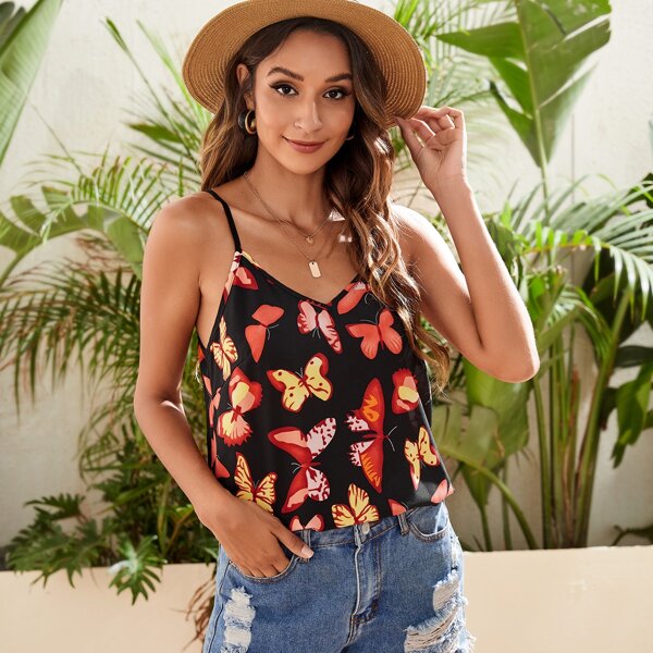 

Allover Butterfly Print Cami Top, Multicolor