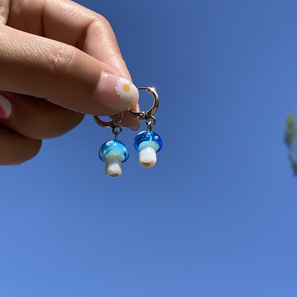 

Mushroom Drop Earrings, Blue