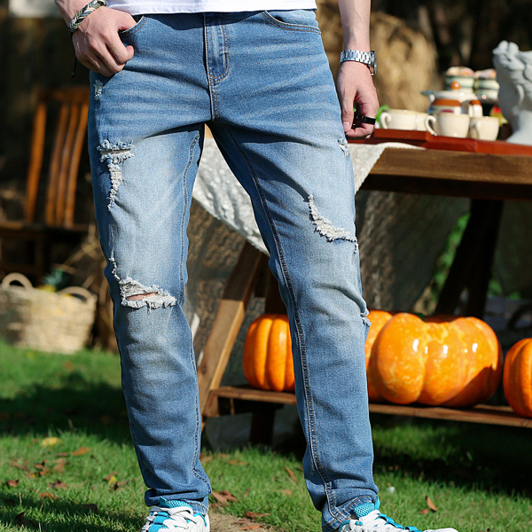 

Men Ripped Slant Pocket Washed Jeans, Medium wash
