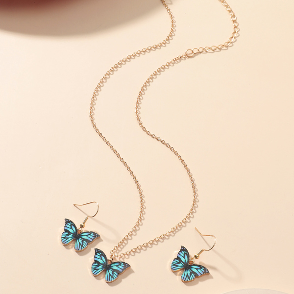 

3pcs Butterfly Charm Jewelry Set, Blue