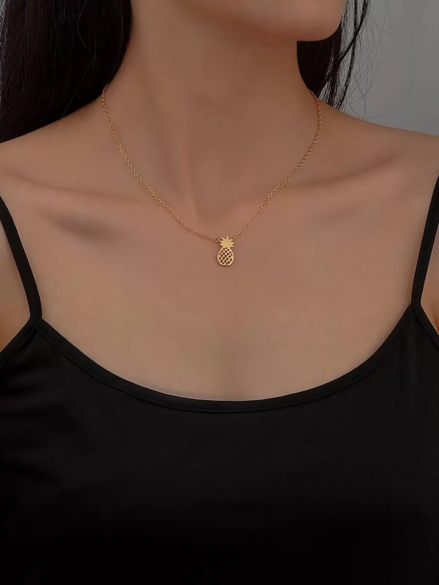 鳳梨吊墜項鍊 - 金黃色 - 查看 1