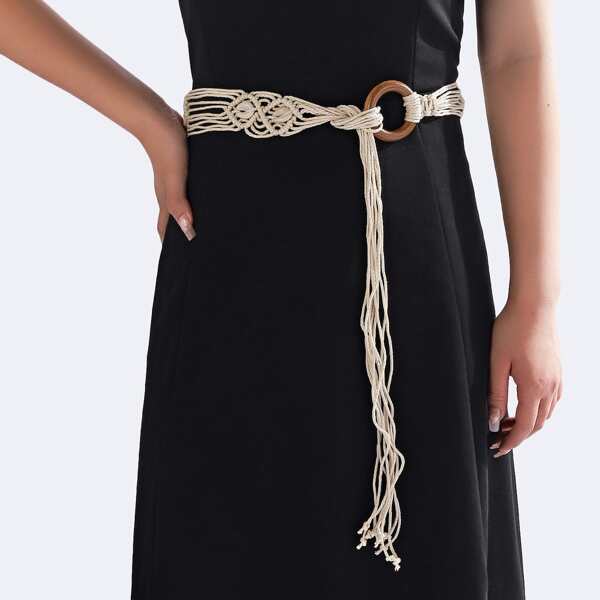 

Shell Decor Braided Belt, Beige