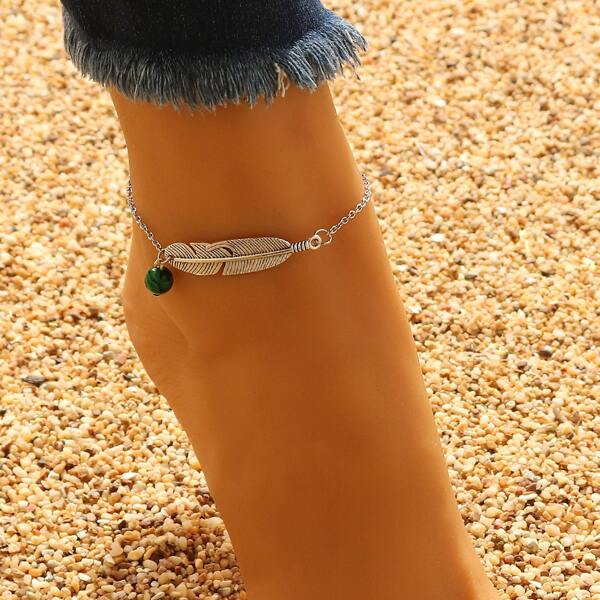 

Feather Decor Anklet, Silver