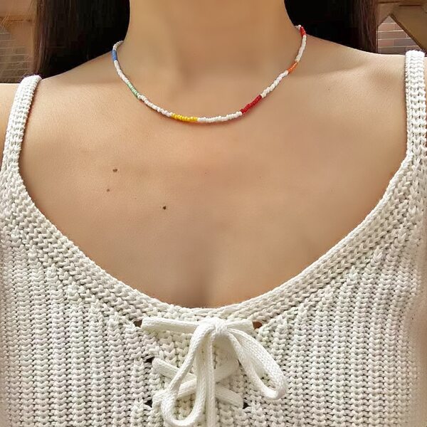 

Color Block Beaded Necklace, Multicolor