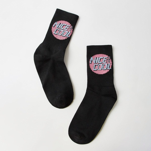 

Letter Graphic Crew Socks, Black