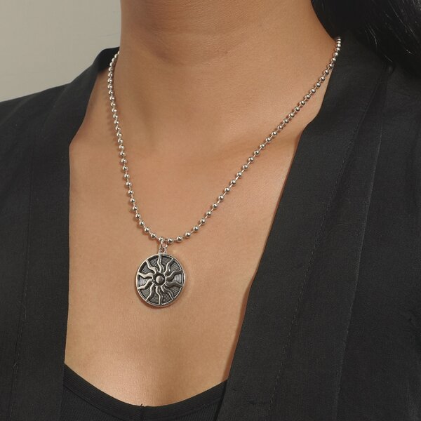 

Sun Charm Necklace, Silver
