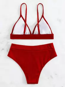 SHEIN Swim Summer Beach Rib-Knit Bikini Set Triangle Bra Top & High Waisted Bikini Bottom 2 Pieces Bikini