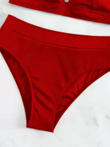 SHEIN Swim Summer Beach Rib-Knit Bikini Set Triangle Bra Top & High Waisted Bikini Bottom 2 Pieces Bikini