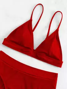 SHEIN Swim Summer Beach Rib-Knit Bikini Set Triangle Bra Top & High Waisted Bikini Bottom 2 Pieces Bikini