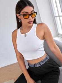Muchica Top tank corto tejido de canalé unicolor - Blanco - Ver 3