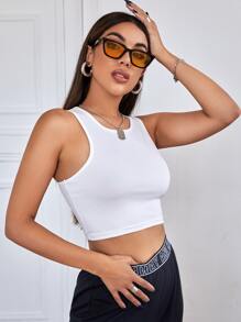 Muchica Top tank corto tejido de canalé unicolor - Blanco - Ver 4