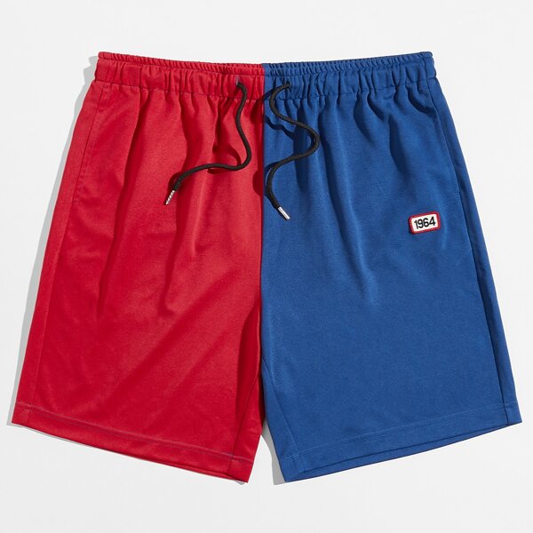 

Men Two Tone Patched Drawstring Shorts, Multicolor