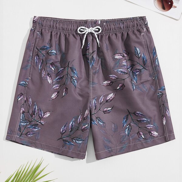 

Men Plants Print Swim Trunks, Mauve purple