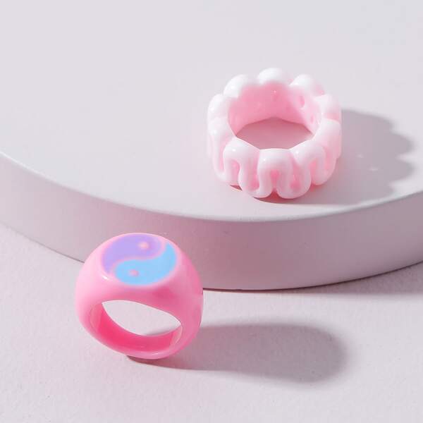 

2pcs Yin & Yang Pattern Ring, Pink