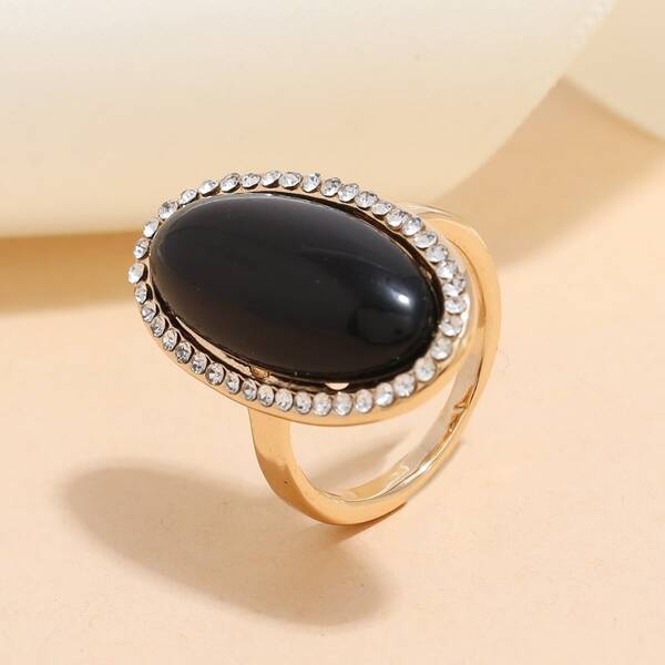 

Geometric & Rhinestone Decor Ring, Black