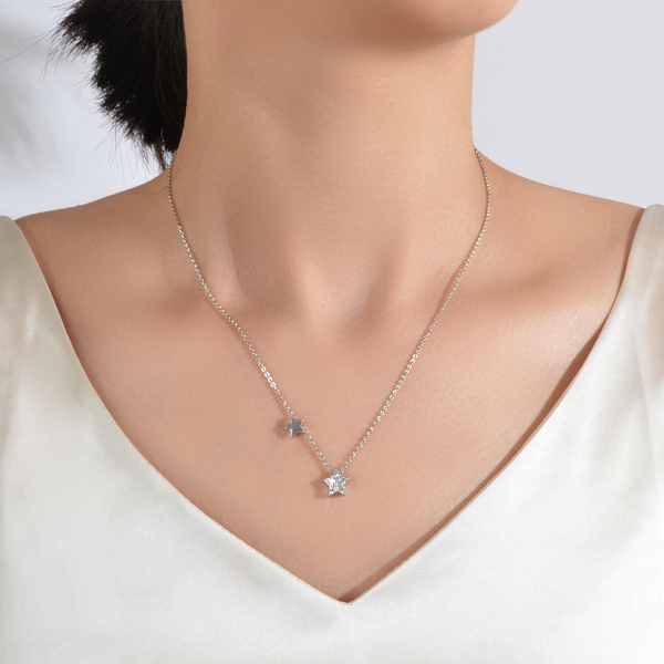 

Rhinestone Star Charm Necklace, Silver