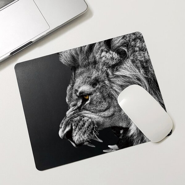 

Lion Print Mouse Pad, Black