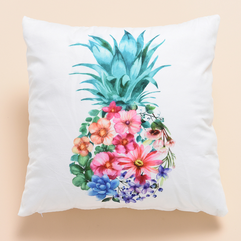 

Flower Print Cushion Cover Without Filler, White