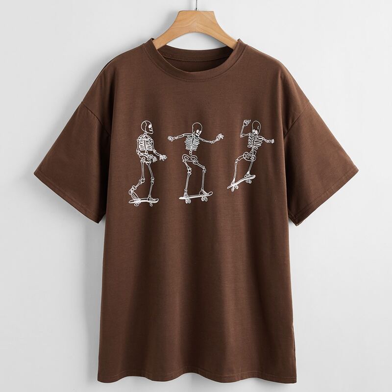 

Skull Graphic Drop Shoulder Tee, Chocolate brown
