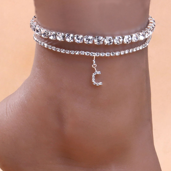 

2pcs Rhinestone Letter Decor Anklet, Silver