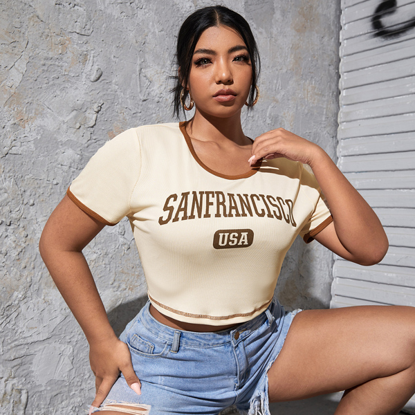 

Plus Letter Graphic Crop Tee, Apricot