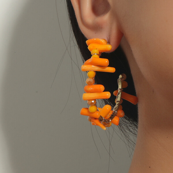 

Beaded Cuff Hoop Earrings, Orange