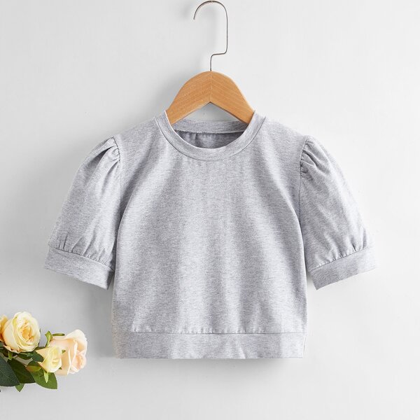 

Toddler Girls Solid Puff Sleeve Sweatshirt, Light grey