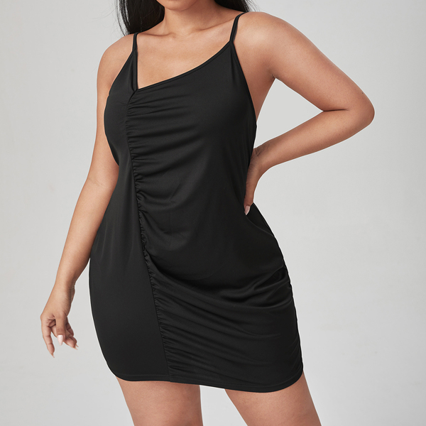 

Plus Solid Ruched Dress, Black