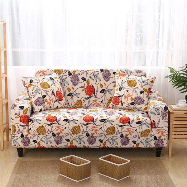 

1pc Flower Print Sofa Cover & 1pc Cushion Cover Without Filler, Multicolor