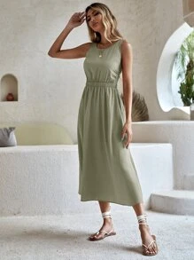 Đầm Lộ Lưng màu trơn Giải trí - Màu xanh Bạc hà - Xem 4