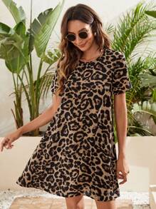 SHEIN LUNE Leopard Print Tunic Dress - Multicolor - View 1
