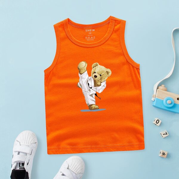 

Toddler Boys Cartoon Bear Print Tank Top, Orange