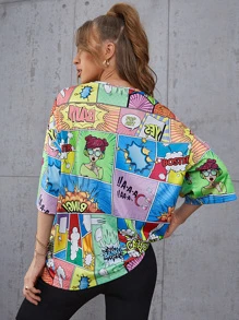 SHEIN Unity Drop Shoulder Pop Art Print Tee - Multicolor - View 2