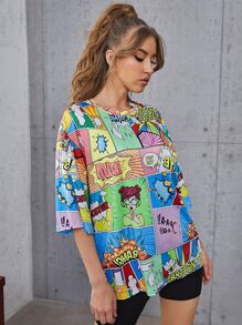 SHEIN Unity Drop Shoulder Pop Art Print Tee - Multicolor - View 5