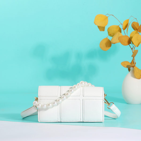 

Faux Pearl Decor Plaid Crossbody Bag, White