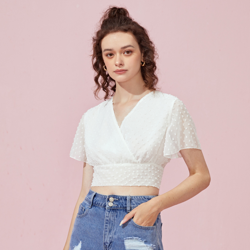 

Solid Swiss Dot Blouse, White
