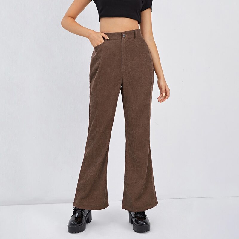 

Corduroy Flared Pants, Coffee brown