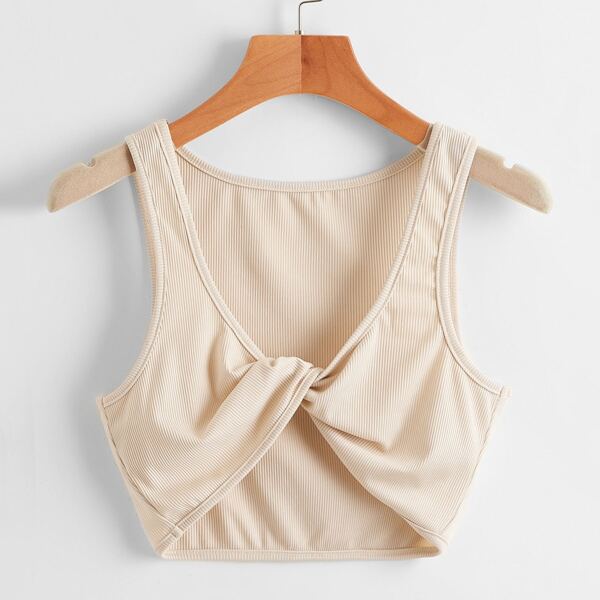 

Twist Rib Knit Tank Top, Beige